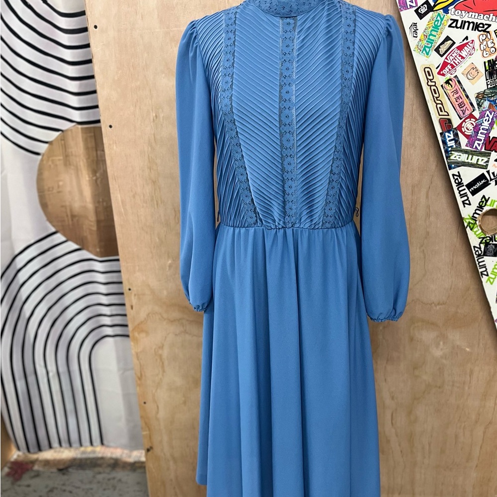 Vintage 1960-70’s Elegant Blue front lace formal Dress. - Picture 2 of 14